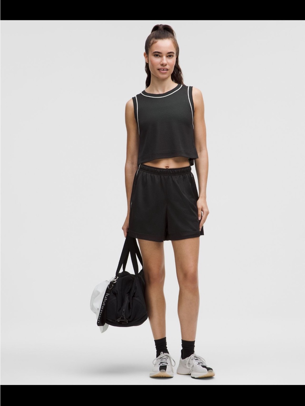 lululemon double-layered mesh reversible tank&short set black/raceway green/vapo